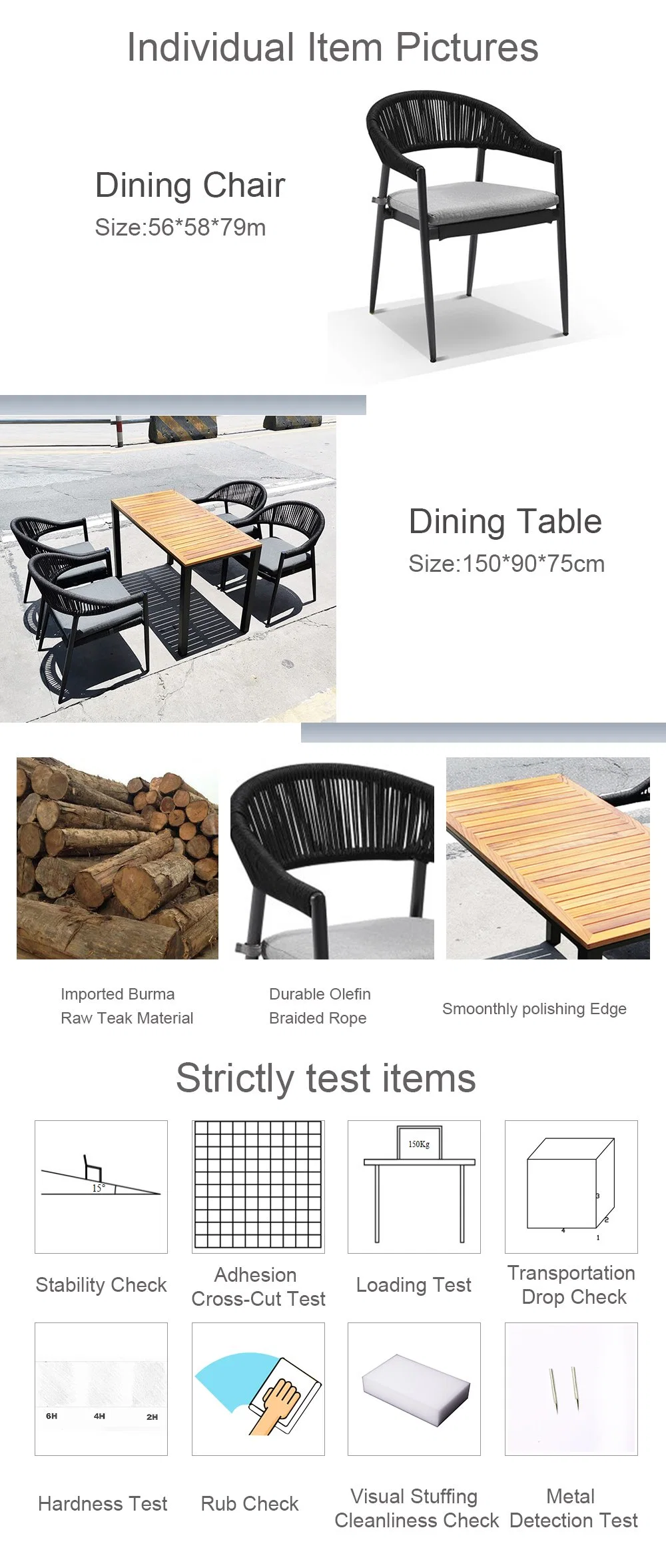 Wholesale Modern Style Teak Wood Furniture Garden Outdoor Table and Chair for Hotel Garden Patio