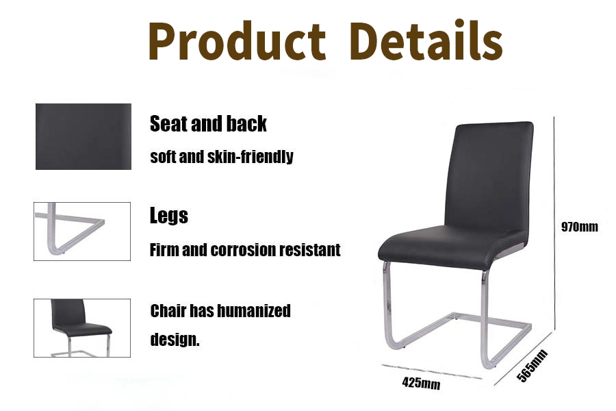 Modern Home Office Restaurant Hotel Furniture Dining Sets Black PU Leather Dining Chair with Metal Legs