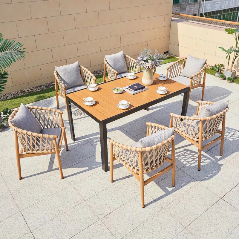 Outdoor Plastic Wood Tables and Chairs Courtyard Antiseptic Wood Simple Waterproof Sunscreen Leisure Garden Outdoor Table