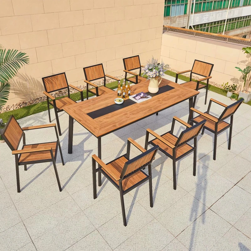 Outdoor Plastic Wood Tables and Chairs Courtyard Antiseptic Wood Simple Waterproof Sunscreen Leisure Garden Outdoor Table