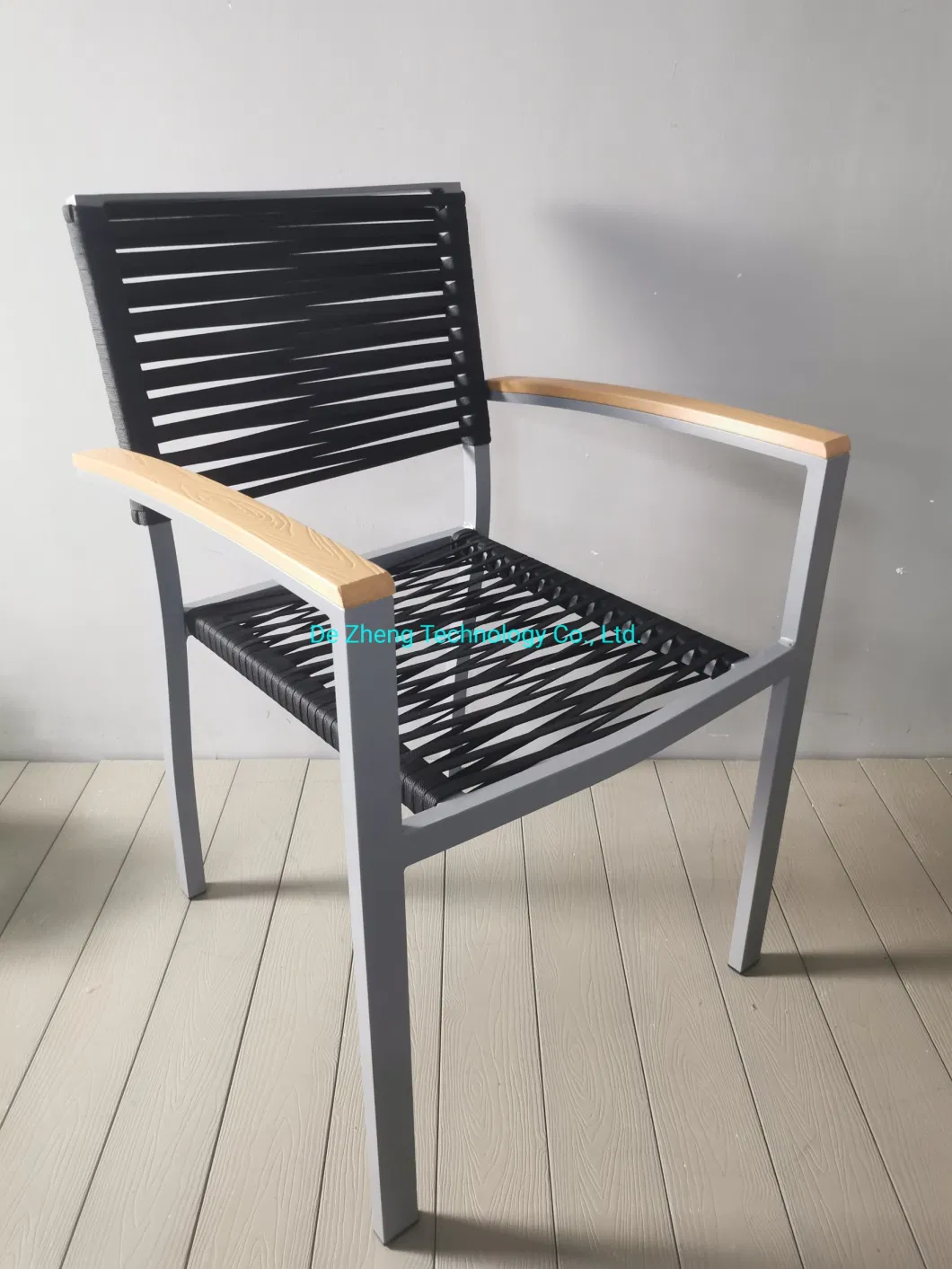 Patio Aluminum Frame Rope Woven Stackable Dining Chair for Coffee Shop Use