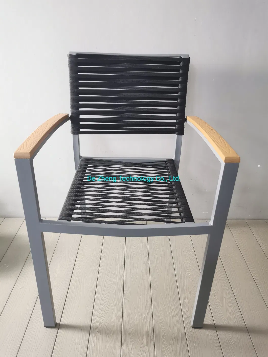 Patio Aluminum Frame Rope Woven Stackable Dining Chair for Coffee Shop Use