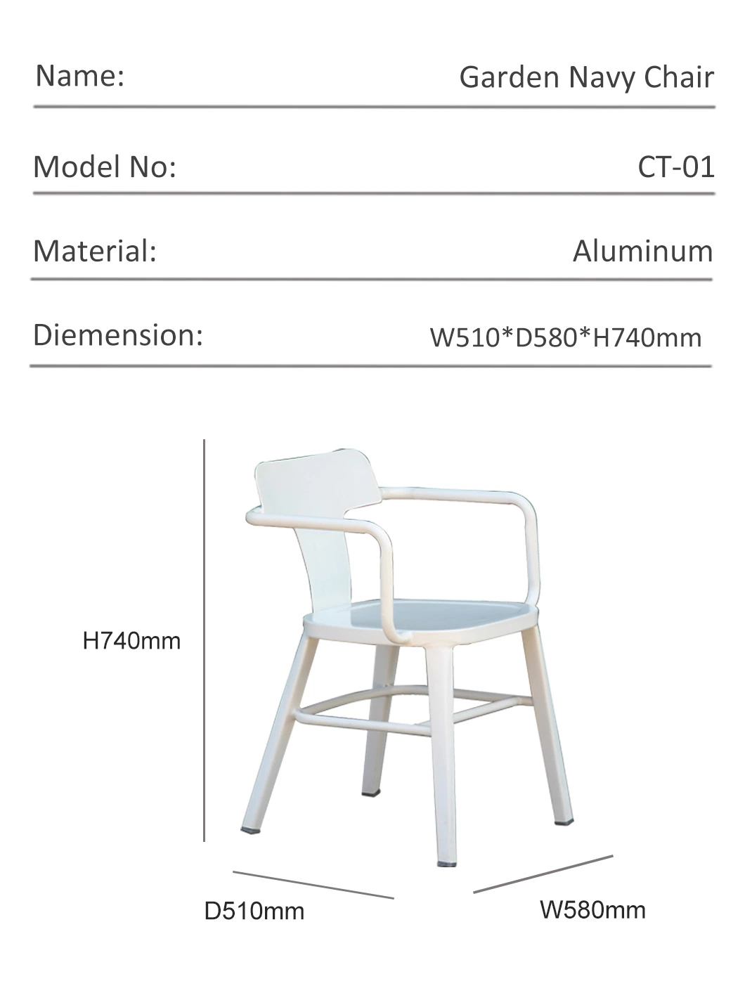 Hotel Metal Restaurant Furniture Set White Wedding Event Outdoor Dining Chair with Armrest