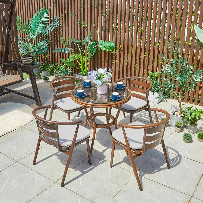 High-Quality Patio Garden Furniture Vintage Metal Round Table Aluminum Rattan Casual Outdoor Coffee Table