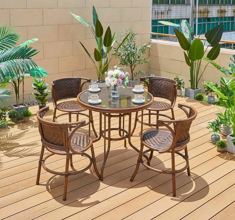 High-Quality Patio Garden Furniture Vintage Metal Round Table Aluminum Rattan Casual Outdoor Coffee Table