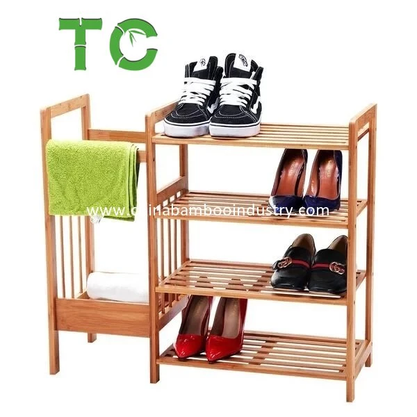 4-Tier Bamboo Shoe Rack with Umbrellas Organizer Entryway Organizer Shoe Cabinet Shoe Bench Shoe Shelf Storage Organizer