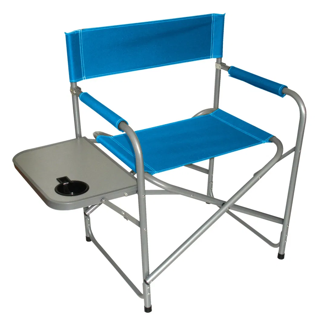 Portable Folding Sports Chair Director Chair Collapsible with Side Table and Side Storage Bag, Blue