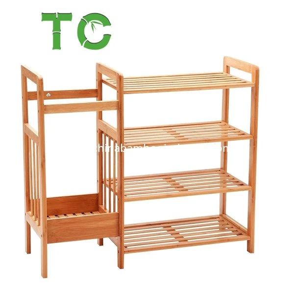 4-Tier Bamboo Shoe Rack with Umbrellas Organizer Entryway Organizer Shoe Cabinet Shoe Bench Shoe Shelf Storage Organizer