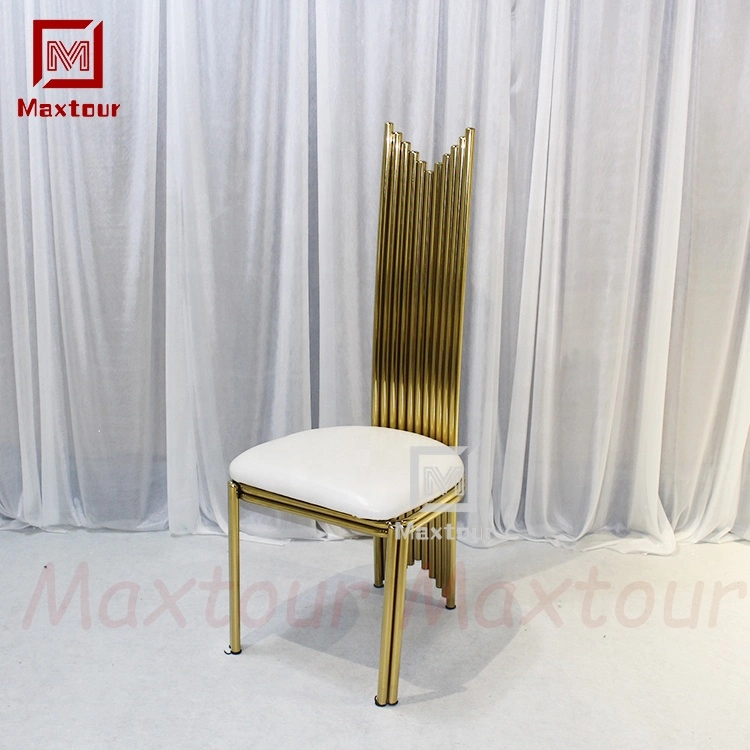 Luxury Wedding Event Party Furniture Gold Stainless Steel White PU Seat High Back Dining Chairs