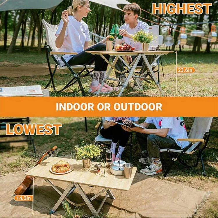 Outdoor Bamboo Wooden Portable Folding Picnic Camping Table with Adjustable Legs