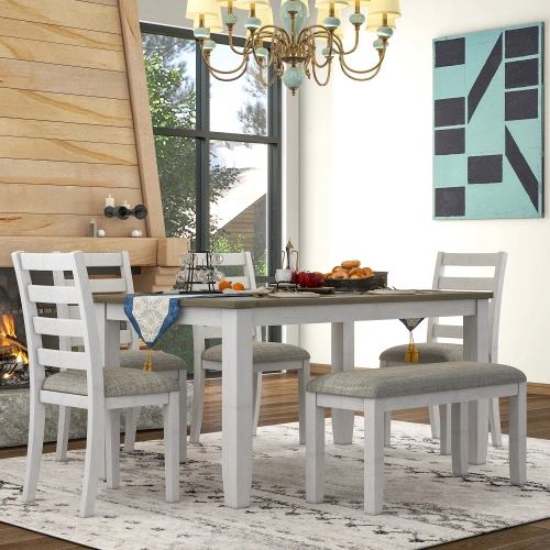 2023 Modern Luxury Design Solid Wooden Dining Room Furniture Dinner Dining Table Set with 4 Upholstered Chairs &amp; a Bench