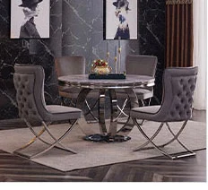 Velvet Metal Restaurant Event Luxurious Grey Dining Chair with Table Furniture Set