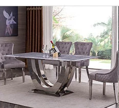 Velvet Metal Restaurant Event Luxurious Grey Dining Chair with Table Furniture Set