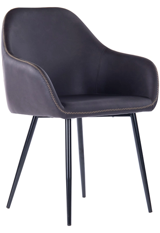 Retro Furniture Upholstered Dining Armchairs Dark Grey PU Side Chair