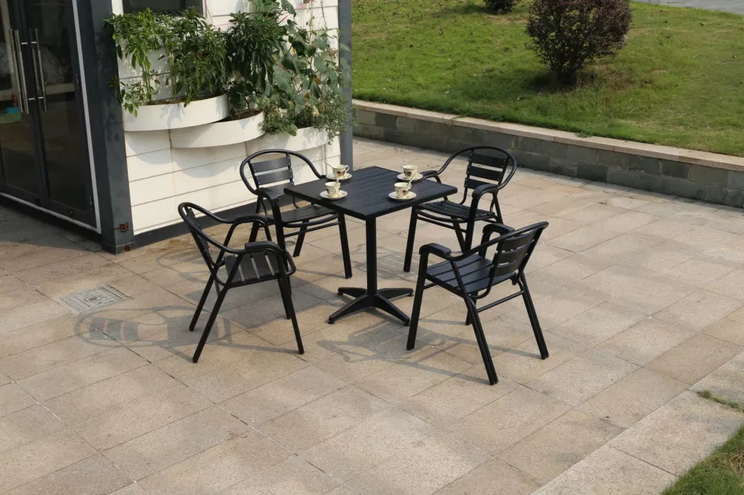 Modern Plastic Wood Outdoor Patio Furniture Combination Leisure Cafe Outdoor Open-Air Balcony Garden Chairs and Tables