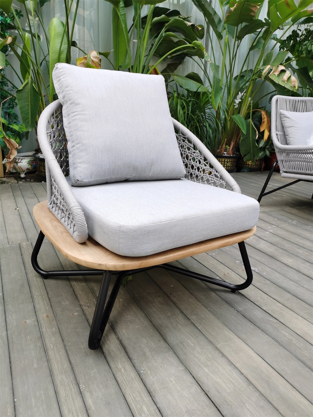 Factory Outdoor Modern Style Wooden White Garden Patio Rattan Furniture Chair