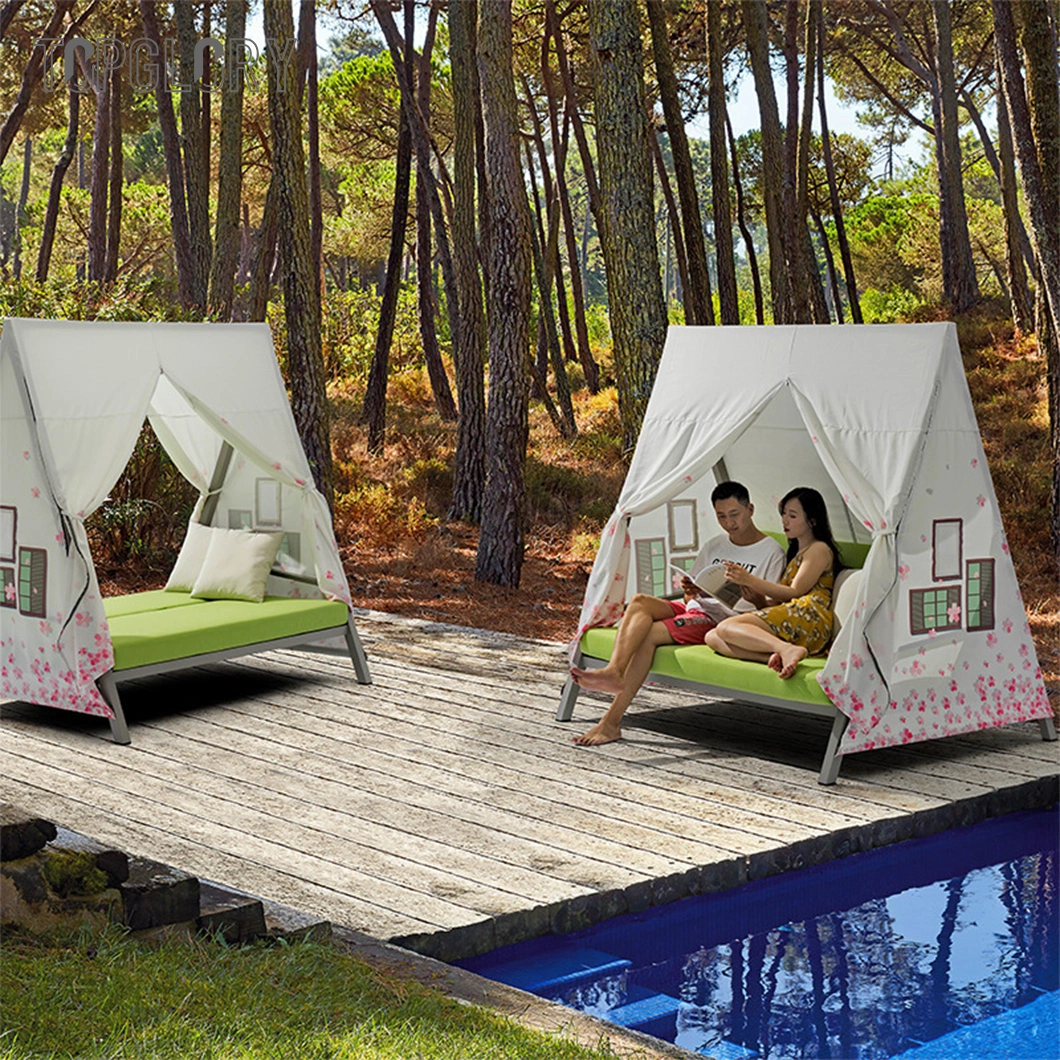 Outdoor Home Furniture Garden Double Sun Lounger with Tent