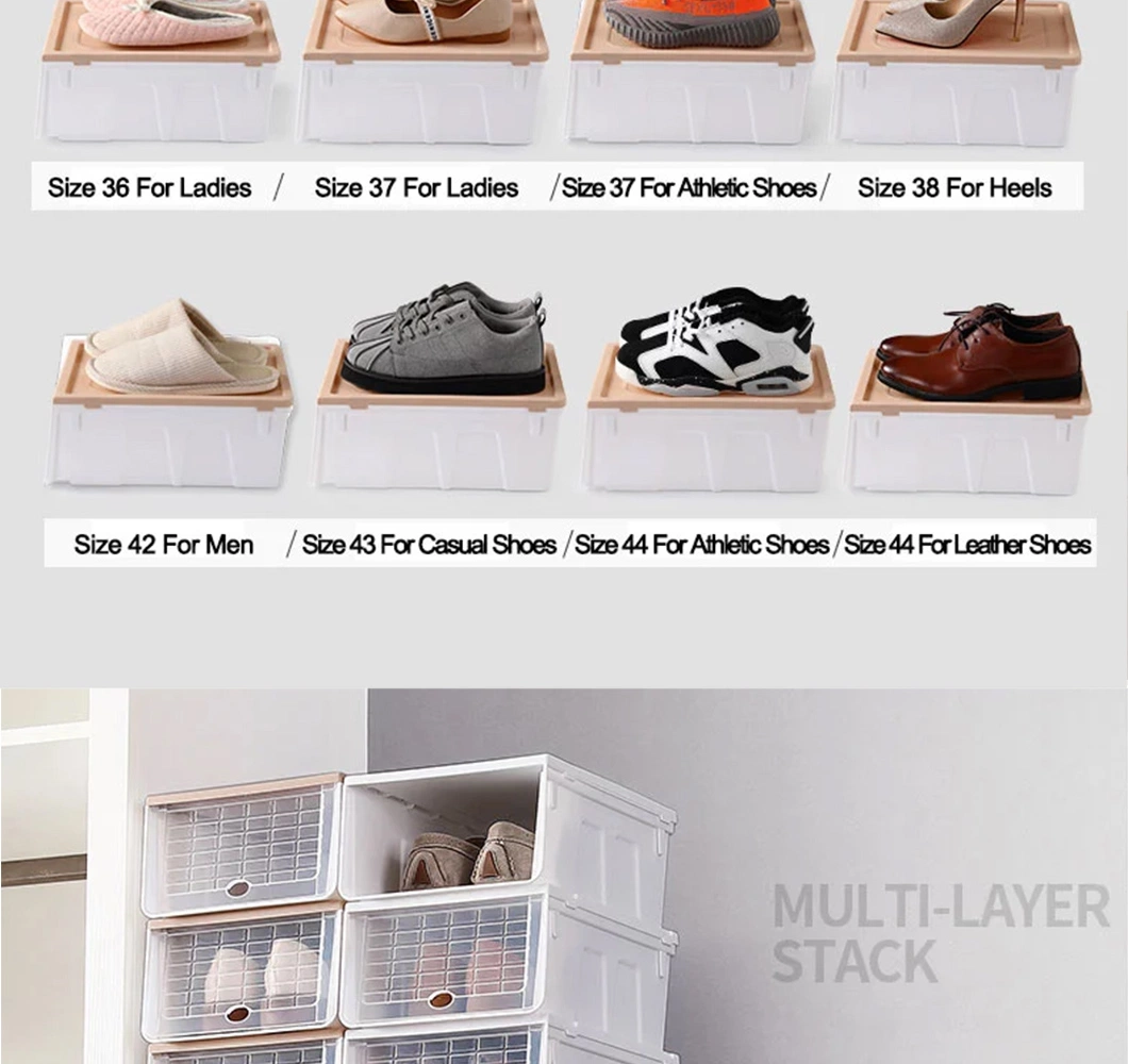 6 PCS Clear Drop Front Big Stackable Plastic Box Basketball Shoe Rack for Organizer Storage Shoe