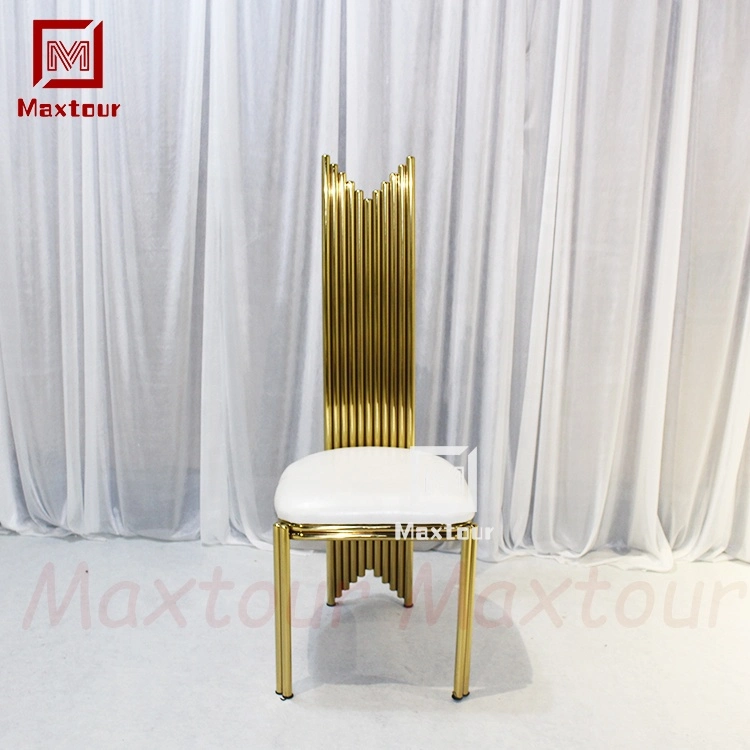 Luxury Wedding Event Party Furniture Gold Stainless Steel White PU Seat High Back Dining Chairs