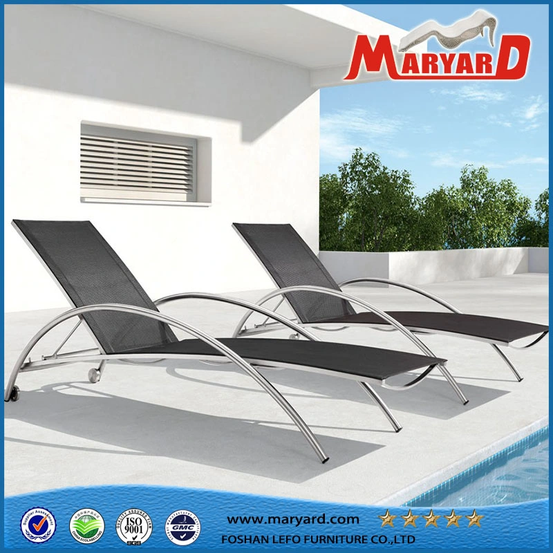 Luxury Hotel Daybed Furniture Wood Color Aluminum Frame Sling Sunbed Sun Lounger