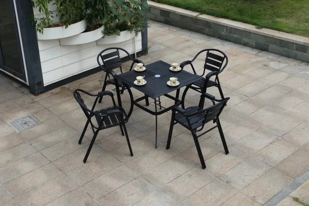 Modern Plastic Wood Outdoor Patio Furniture Combination Leisure Cafe Outdoor Open-Air Balcony Garden Chairs and Tables