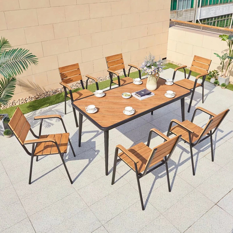 Outdoor Plastic Wood Tables and Chairs Courtyard Antiseptic Wood Simple Waterproof Sunscreen Leisure Garden Outdoor Table