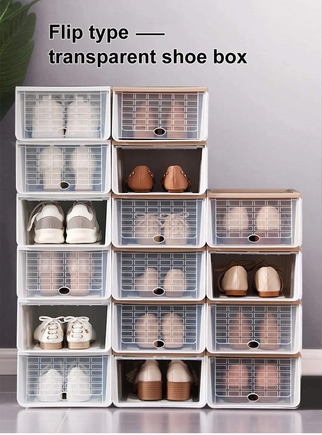 6 PCS Clear Drop Front Big Stackable Plastic Box Basketball Shoe Rack for Organizer Storage Shoe