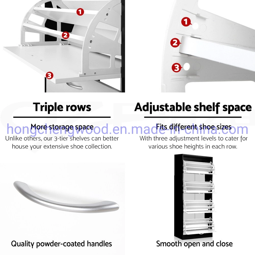 Shoe Cabinet Shoe Rack Flip Down Entryway Storage 3 Tier with 3 Slanted Drawers (Wood, White)