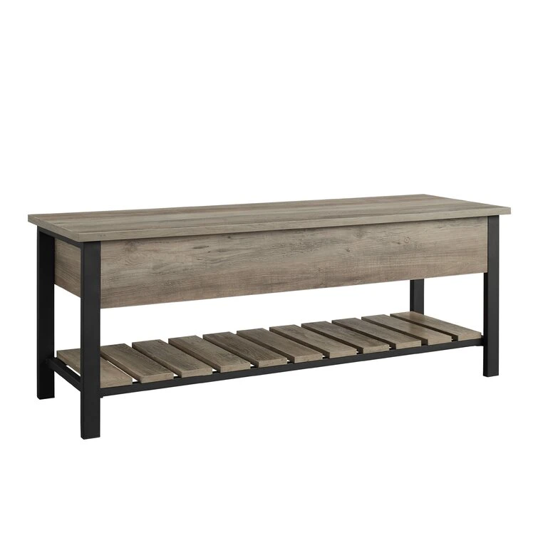 Nova 48&quot; Open-Top Storage Bench with Shoe Shelf in Gray Wash