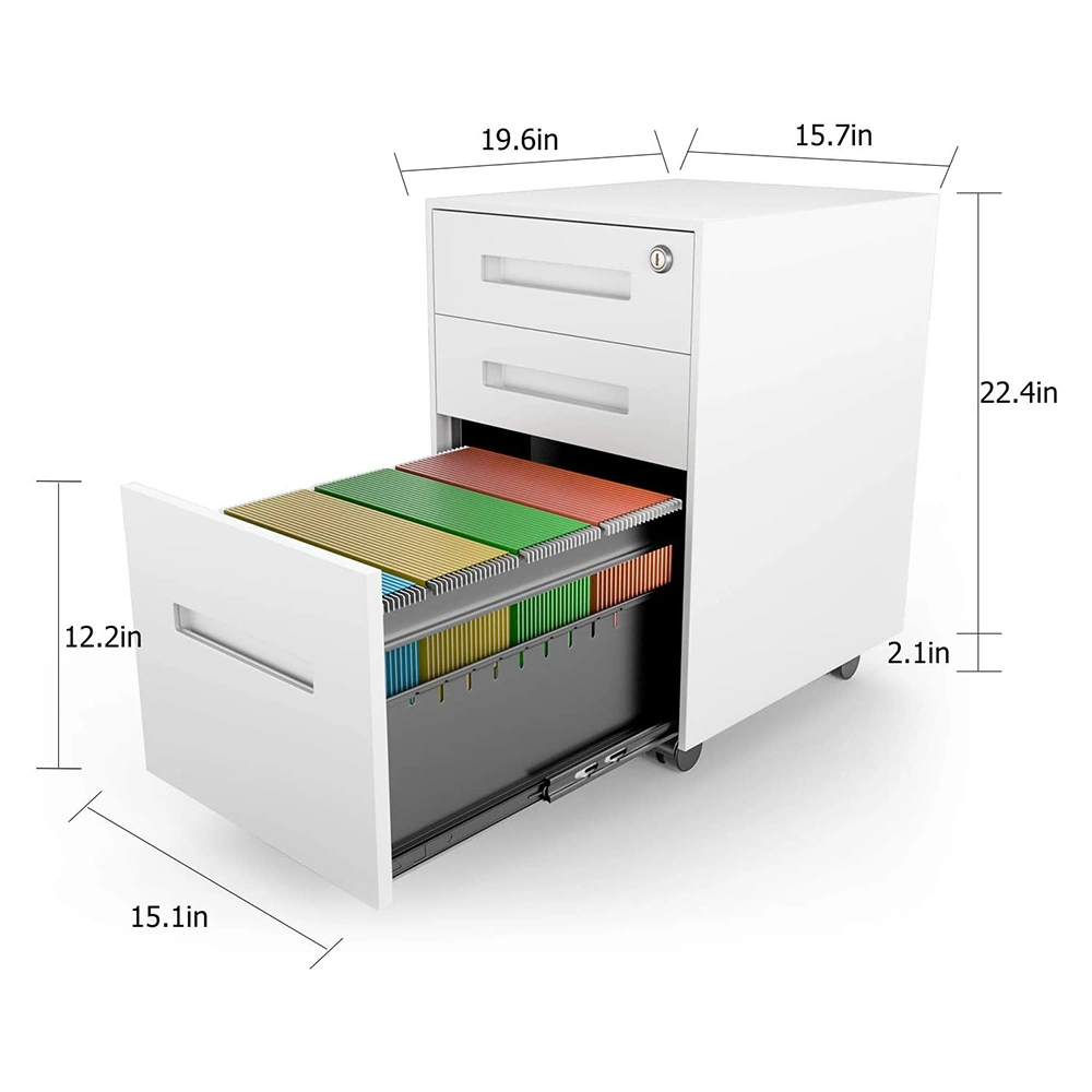 Mobile Office Metal Pedestal 3 Drawer Metal Steel Rolling File Cabinet