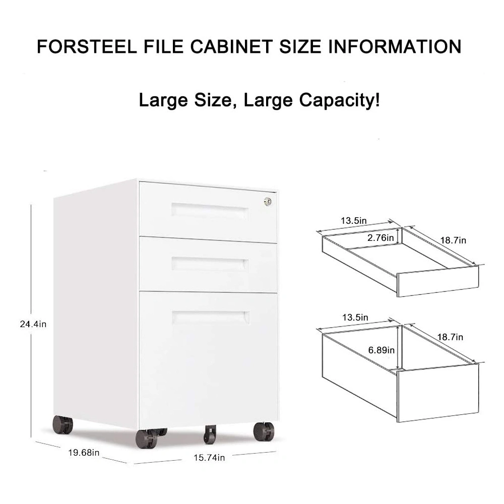 Mobile Office Metal Pedestal 3 Drawer Metal Steel Rolling File Cabinet