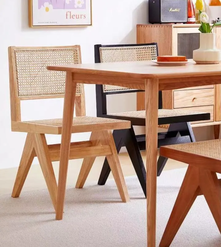 Modern Furniture Solid Wood Solid Back Side Chairs Cane Dining Chair