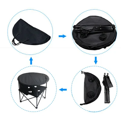 Mesa de tela de dos pisos plegable redonda al aire libre