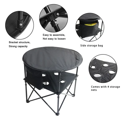 Mesa de tela de dos pisos plegable redonda al aire libre