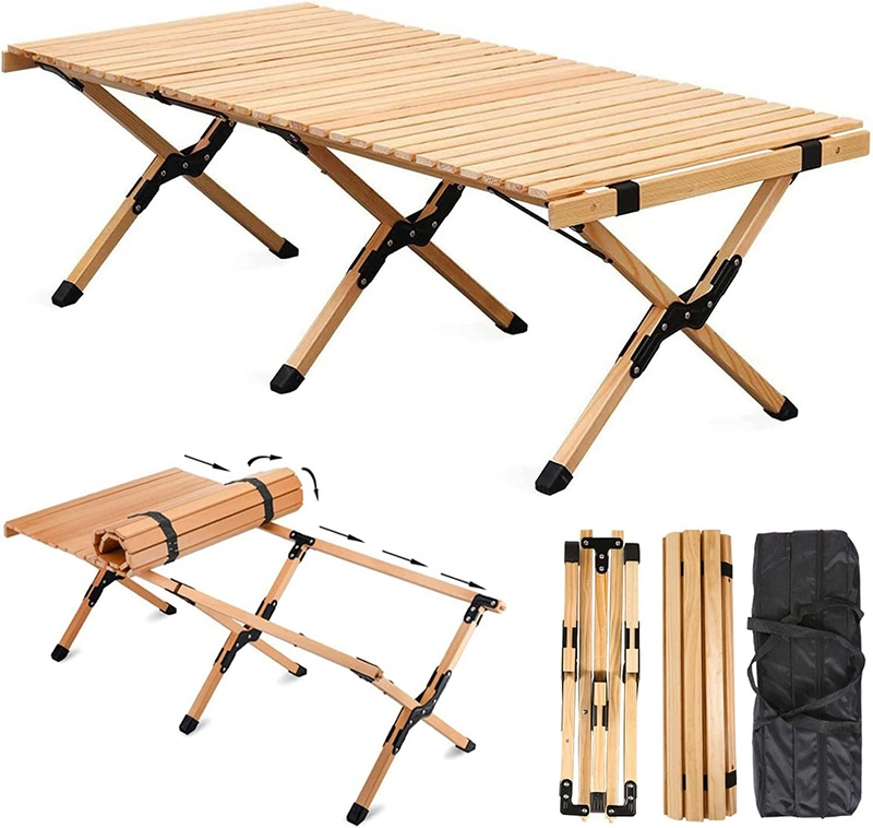 Bamboo Folding Camping Picnic Table Outdoor Wooden Foldable Camp Travel Table