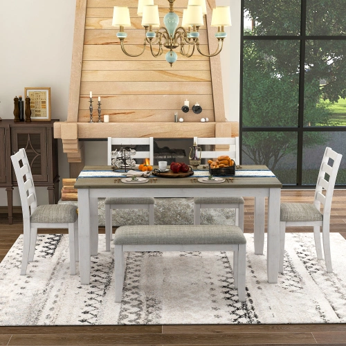 2023 Modern Luxury Design Solid Wooden Dining Room Furniture Dinner Dining Table Set with 4 Upholstered Chairs &amp; a Bench