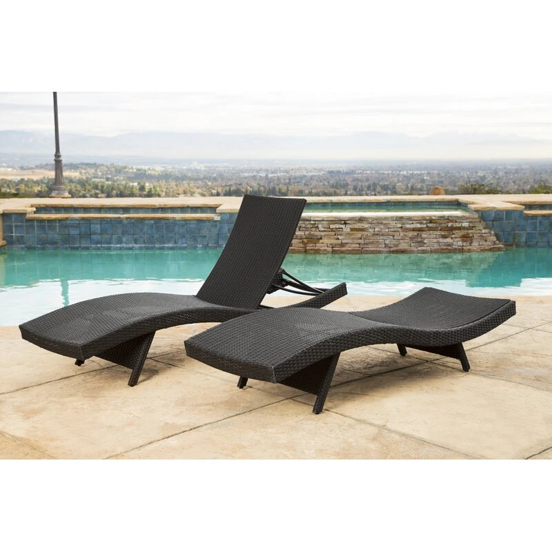 Rattan Garden Loungers Reclining Outdoor Lounge Chairs with Cushion