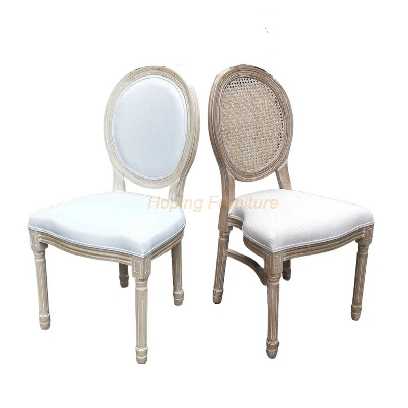 Manufacturer Furniture French Style Cane Round Curve Back Upholstery Louis Dining Room Chair Hotel Home Banquet Wood Metal Wedding Chair