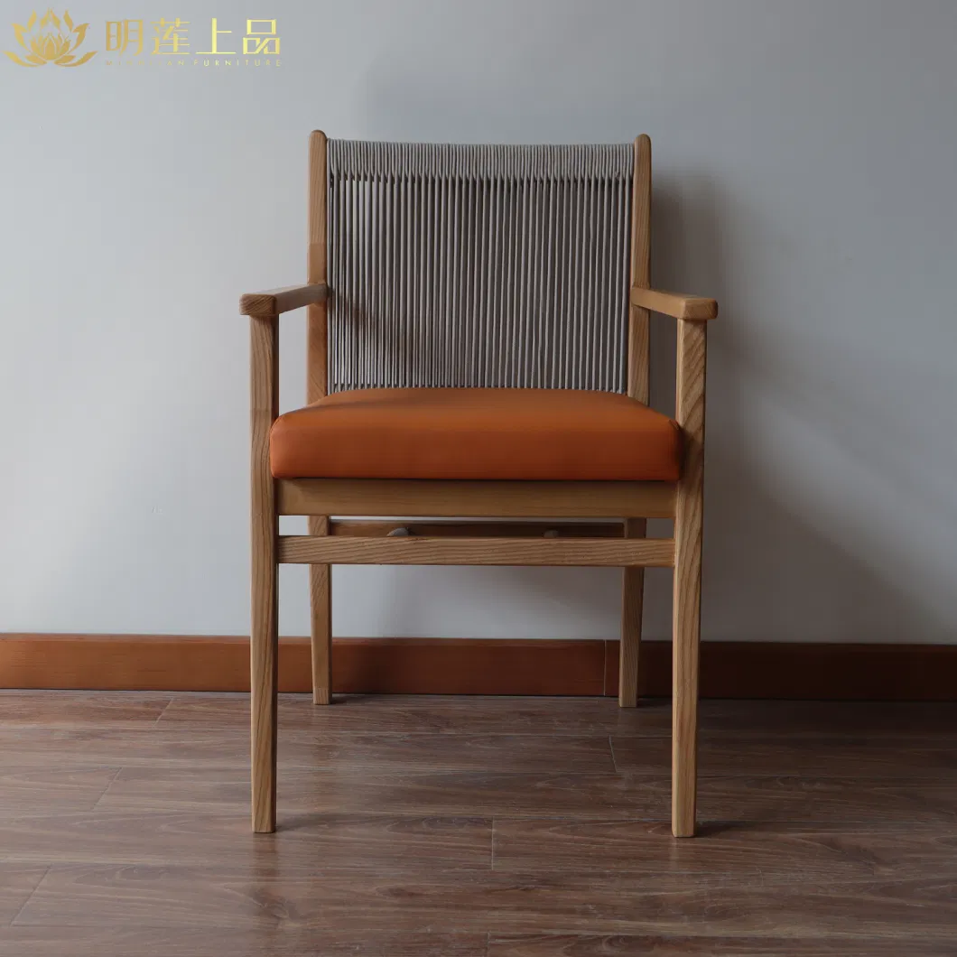 Modern Design Solid Wood Restaurant Chair Orange Leather Upholstered Dining Room Furniture Restaurant Furniture Home Furniture Rattan Weaving Wooden Chair