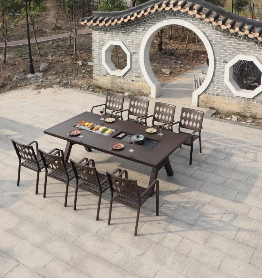 Nordic Aluminum Outdoor Garden Leisure Arts Barbecue Tables and Chairs of Household Electric Oven Outdoor Yard Long Table