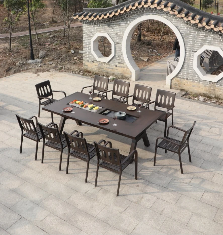 Nordic Aluminum Outdoor Garden Leisure Arts Barbecue Tables and Chairs of Household Electric Oven Outdoor Yard Long Table