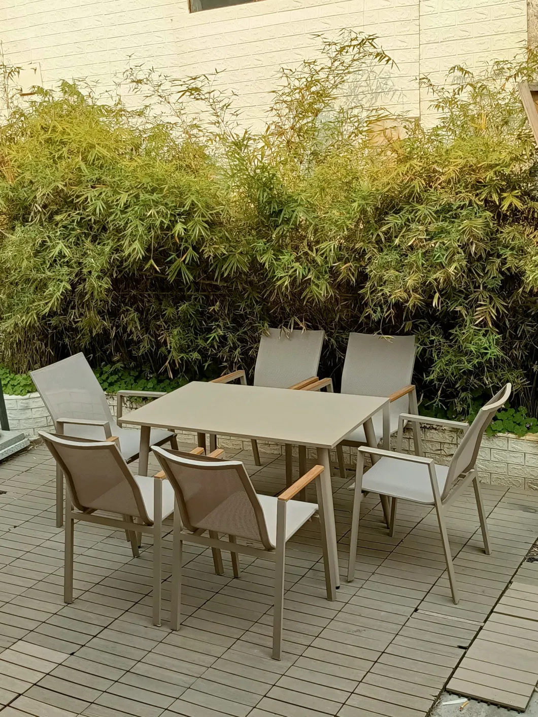 High Quality Morden Outdoor Furniture Hotel Restaurant Patio Garden Sets Dining Table Set Aluminum Rattan Plastic Wood Outdoor Chair