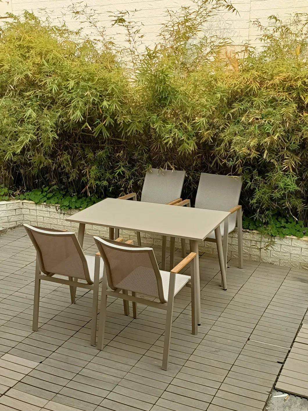 High Quality Morden Outdoor Furniture Hotel Restaurant Patio Garden Sets Dining Table Set Aluminum Rattan Plastic Wood Outdoor Chair