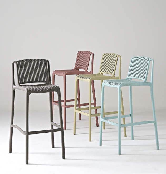 Outdoor Plastic Bar Chairs with Modern Colorful Stackable Backrest Bar Stool Chairs