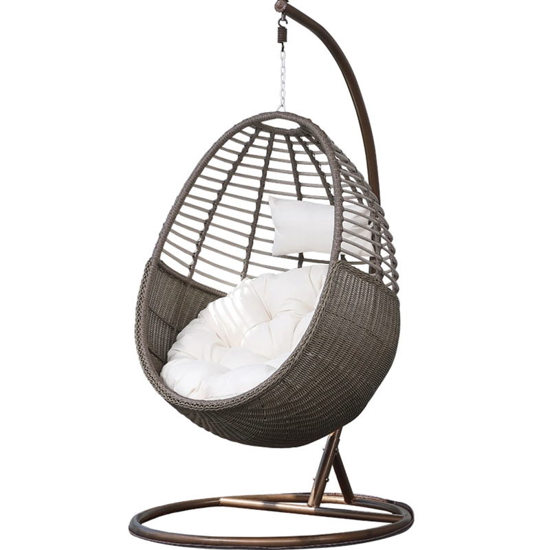 Factory Wholesale Cheap Patio Swing Outdoor Furniture Hanging Swing Chair Leisure Wicker Rattan Chair with Cushion and Pole and Base