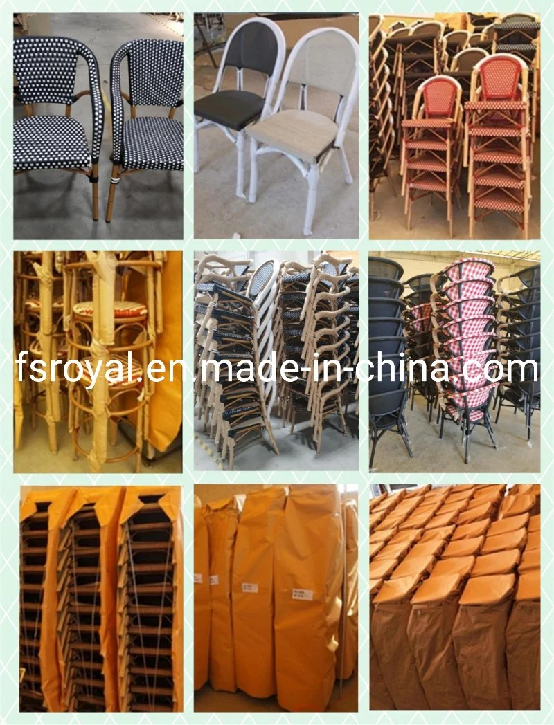 Bamboo Look French Bistro Rattan Weaving Aluminum Cafe Chair