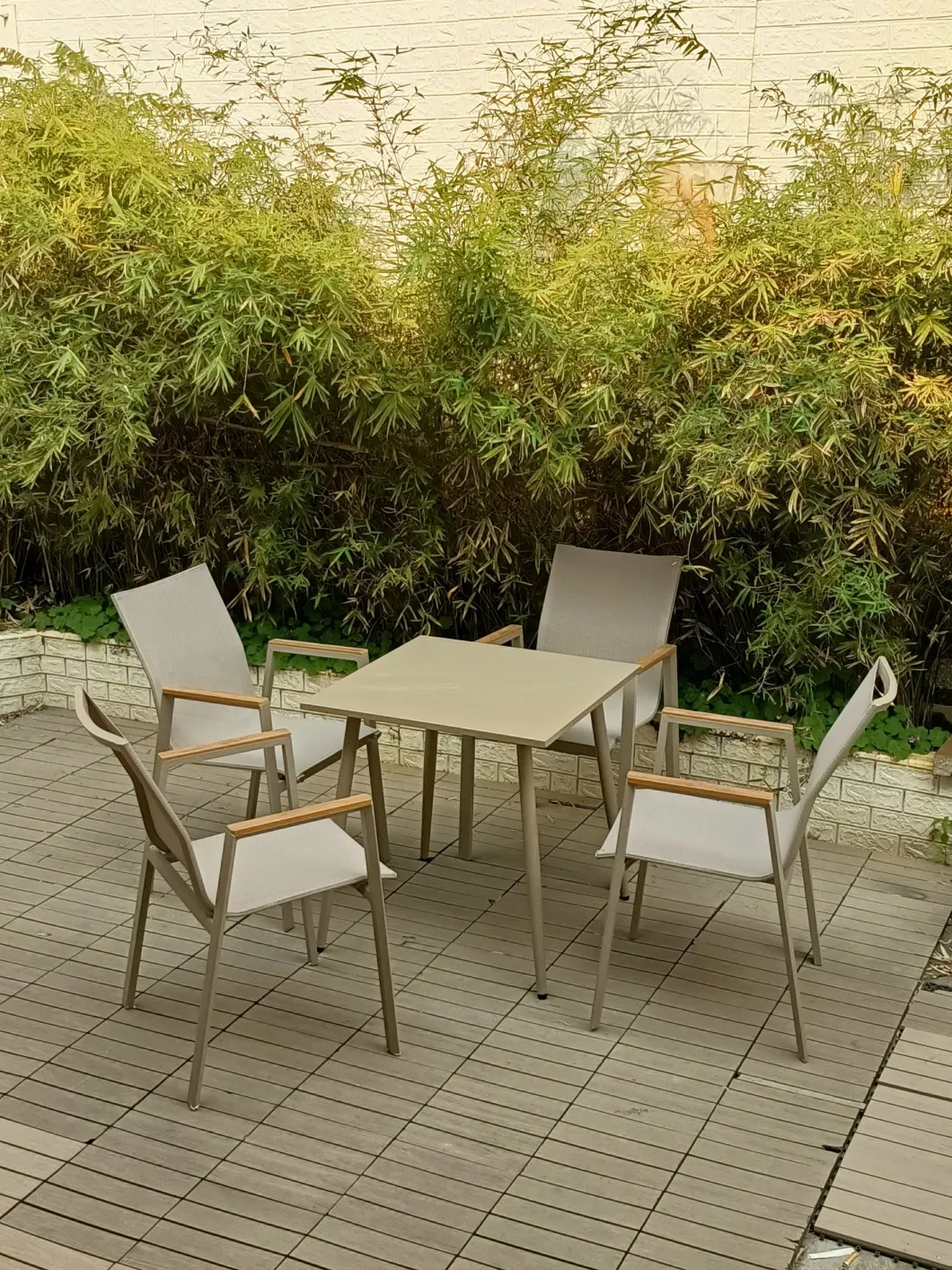 High Quality Morden Outdoor Furniture Hotel Restaurant Patio Garden Sets Dining Table Set Aluminum Rattan Plastic Wood Outdoor Chair