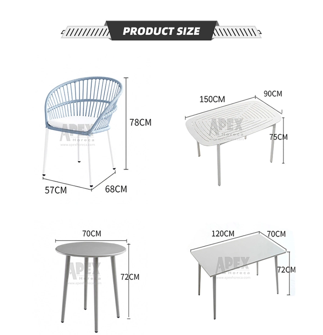 Modern Aluminum Outdoor Patio Woven-Rope Restaurant Table Chair Furniture Set