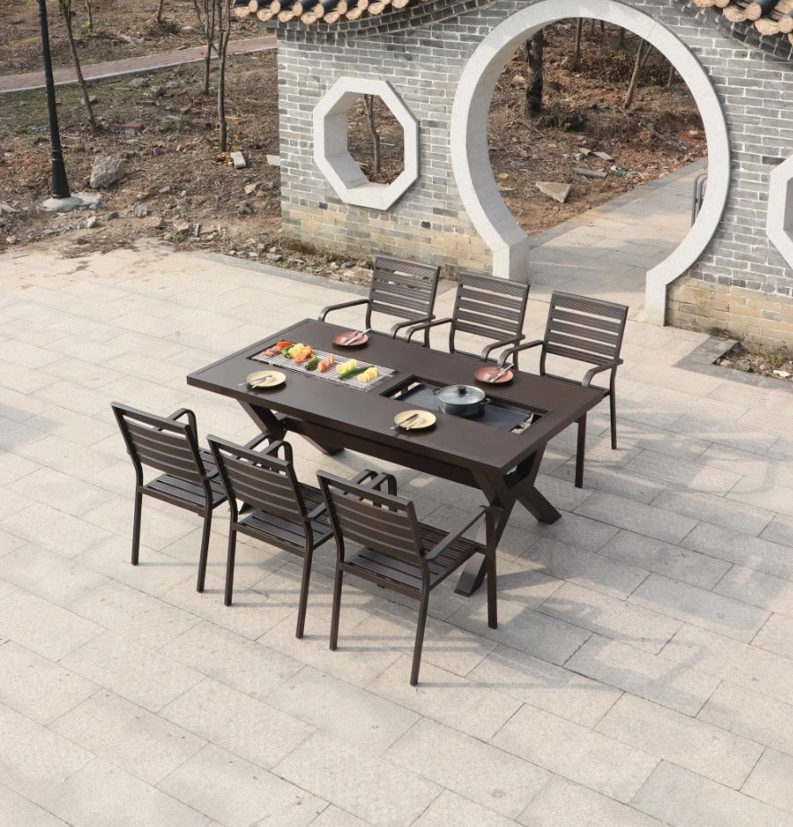 Nordic Aluminum Outdoor Garden Leisure Arts Barbecue Tables and Chairs of Household Electric Oven Outdoor Yard Long Table