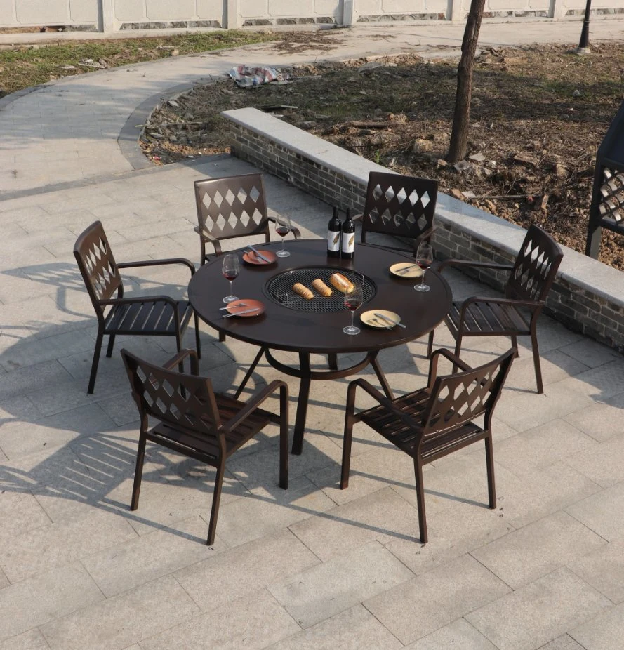 Contracted Leisure Outdoor Aluminum Art Barbecue Net Cloth Round Table Chairs Chair Outdoor Small Yard Villa Garden